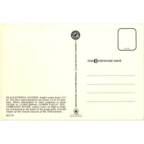 Old Faithful Yellowstone National Park Inn 1972 Postcard Unposted - Picture 2 of 2
